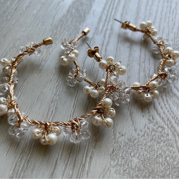 BRAND NEW Zara Crystal Drop Hoop Earrings, Gold - Picture 6 of 8